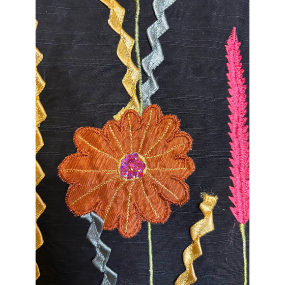 Indigo Moon Blazer Floral Appliqué Embroidery Art Button Front Multicolor W 1X - Picture 14 of 16